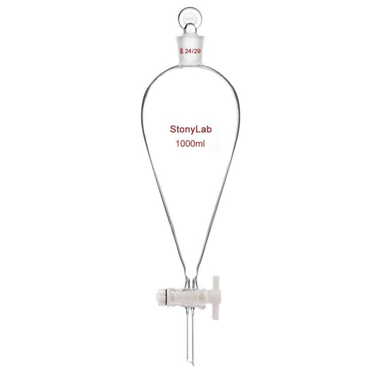 StonyLab 1L Borosilicate Glass Conical Pear-Shaped Separatory Funnel 24/29