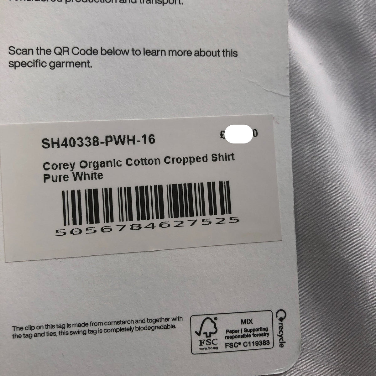 Baukjen Corey Organic Cotton Cropped Shirt Pure White Size 16