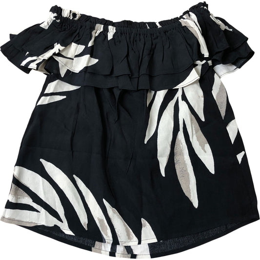 Lightweight Off Shoulder Top Size XS Black White Leaf Print