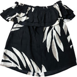 Lightweight Off Shoulder Top Size XS Black White Leaf Print