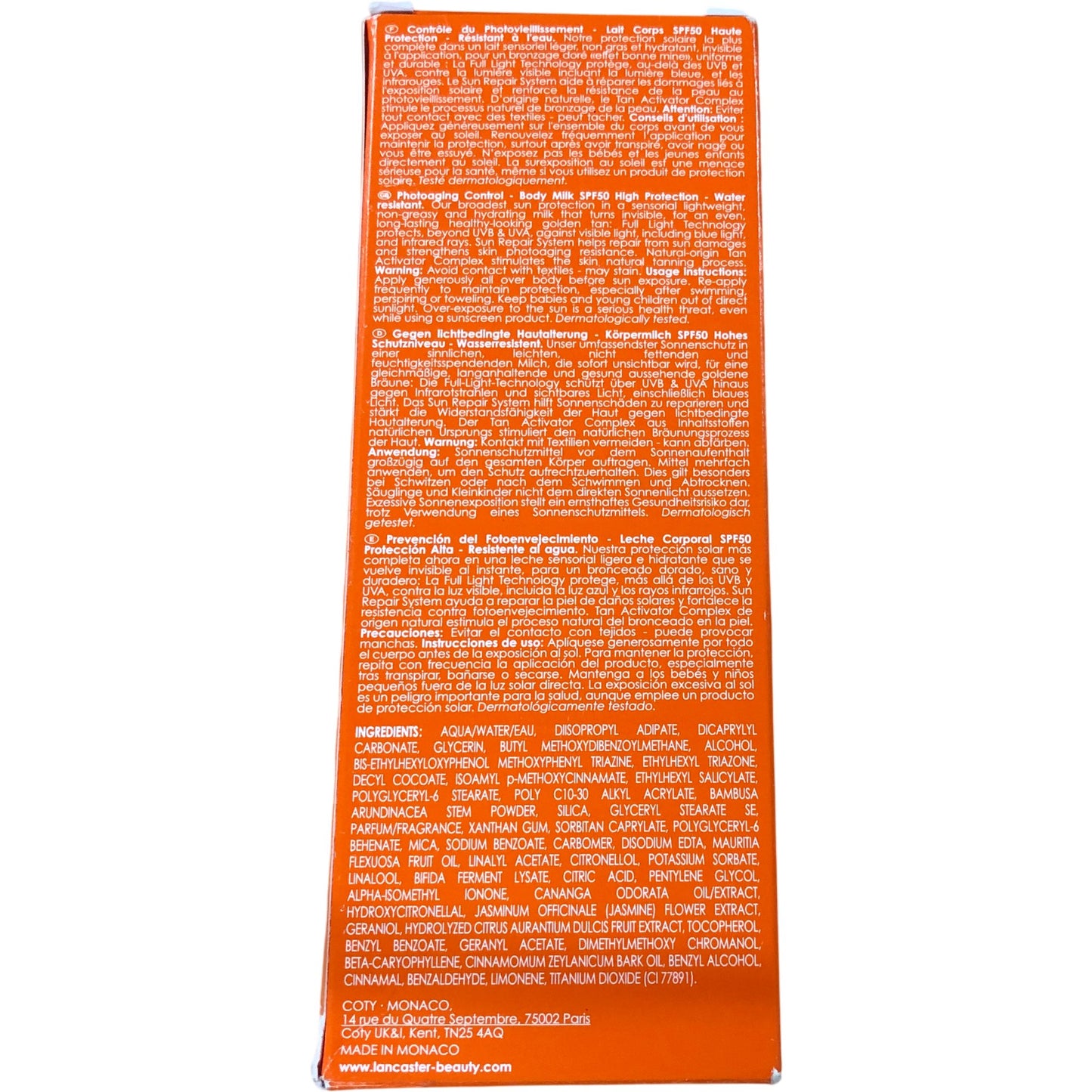 LANCASTER Sun Beauty SPF50 Body Milk 175ml High Protection Water Resistant