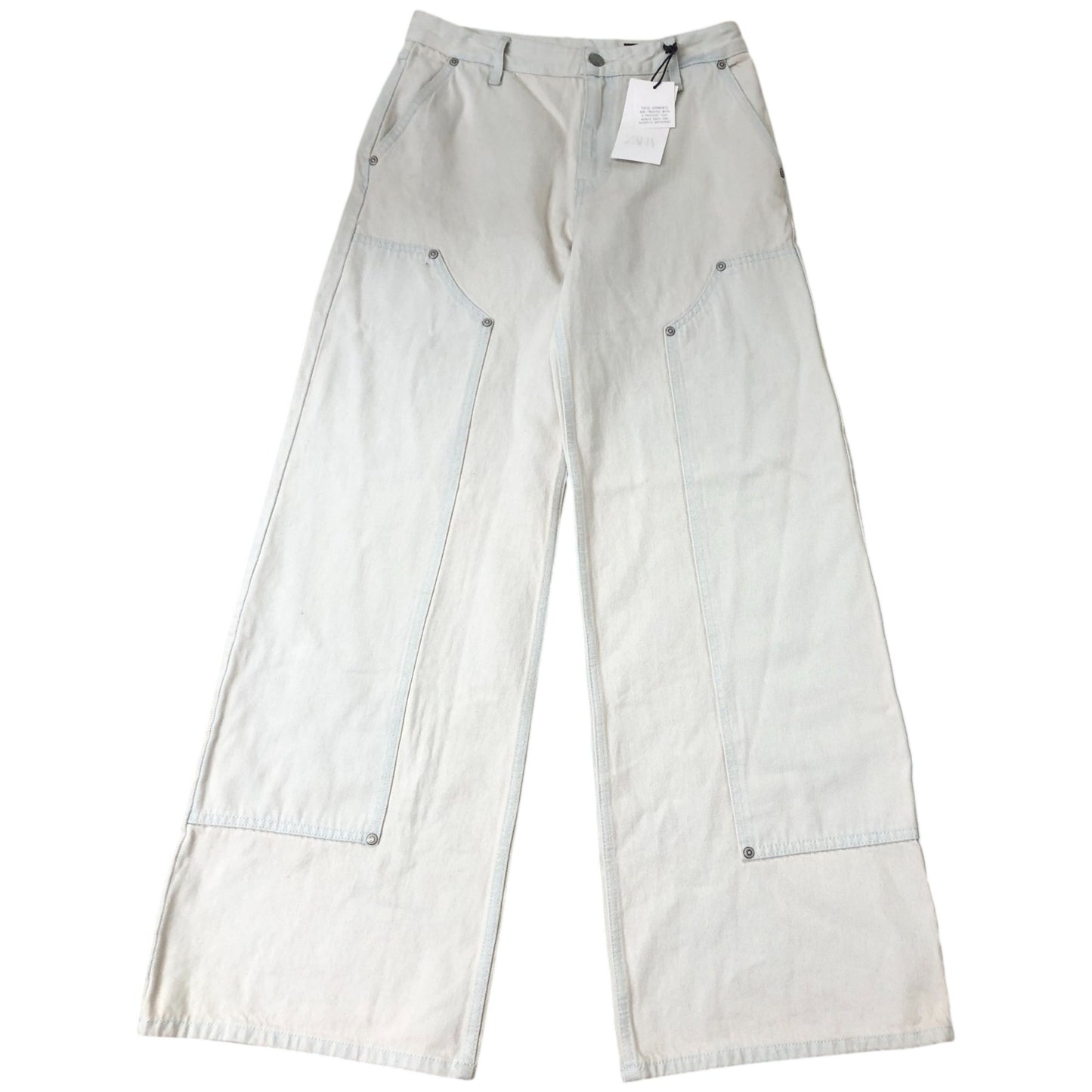 Zara Wide Leg Jeans UK 8 Tall Women's High Waisted Cotton Pale Blue