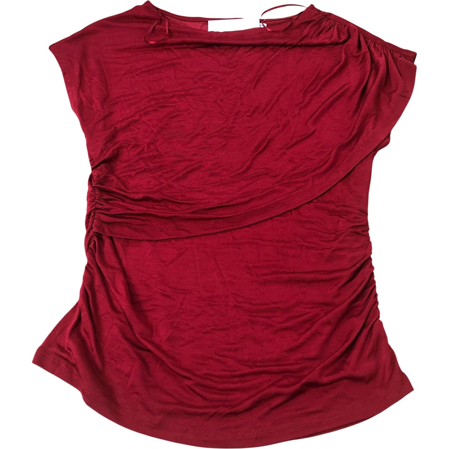 Red Short Sleeve Blouse Women's Draped Design Viscose Medium