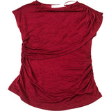 Red Short Sleeve Blouse Women's Draped Design Viscose Medium