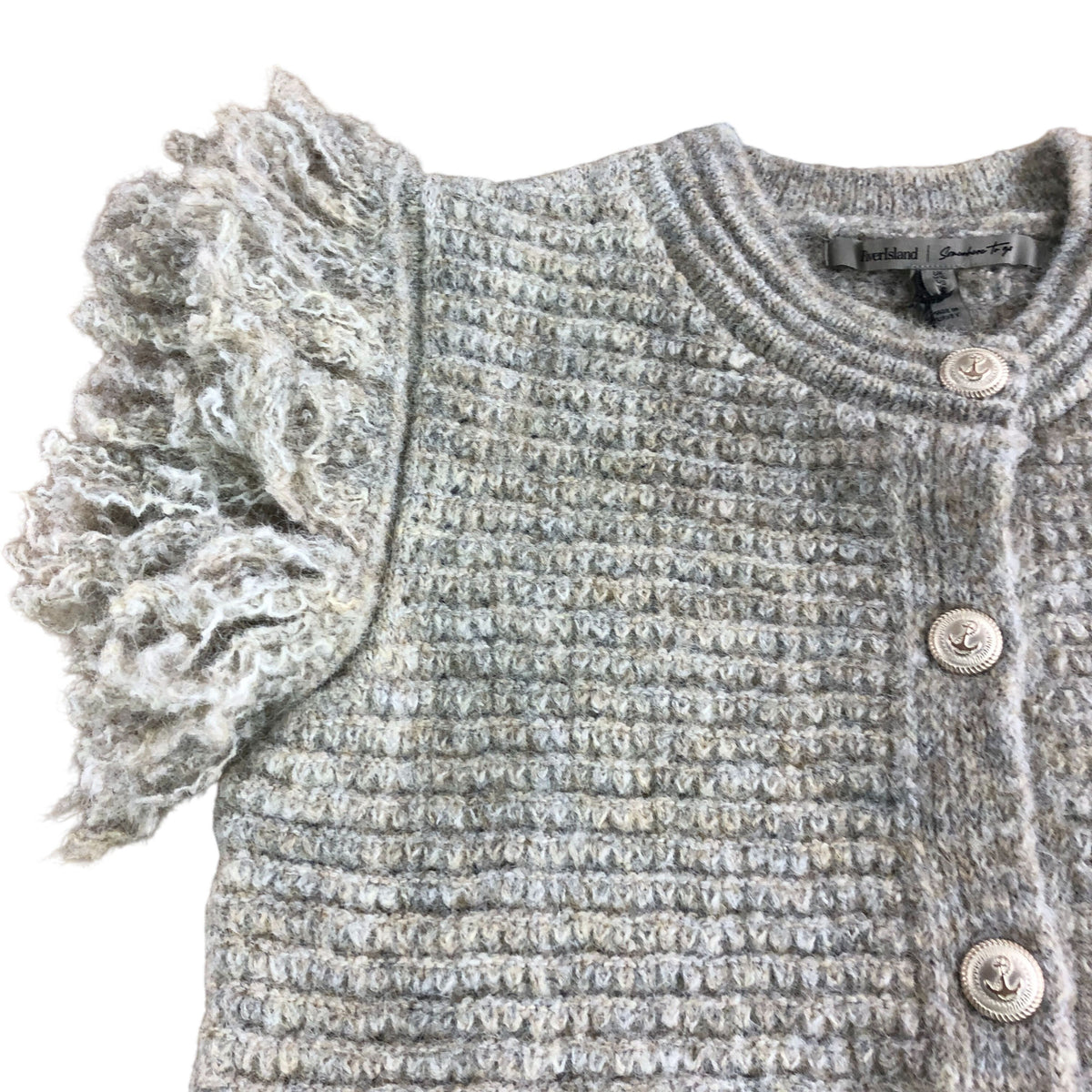 River Island Women's XS Button Cardigan Grey Frill Detail