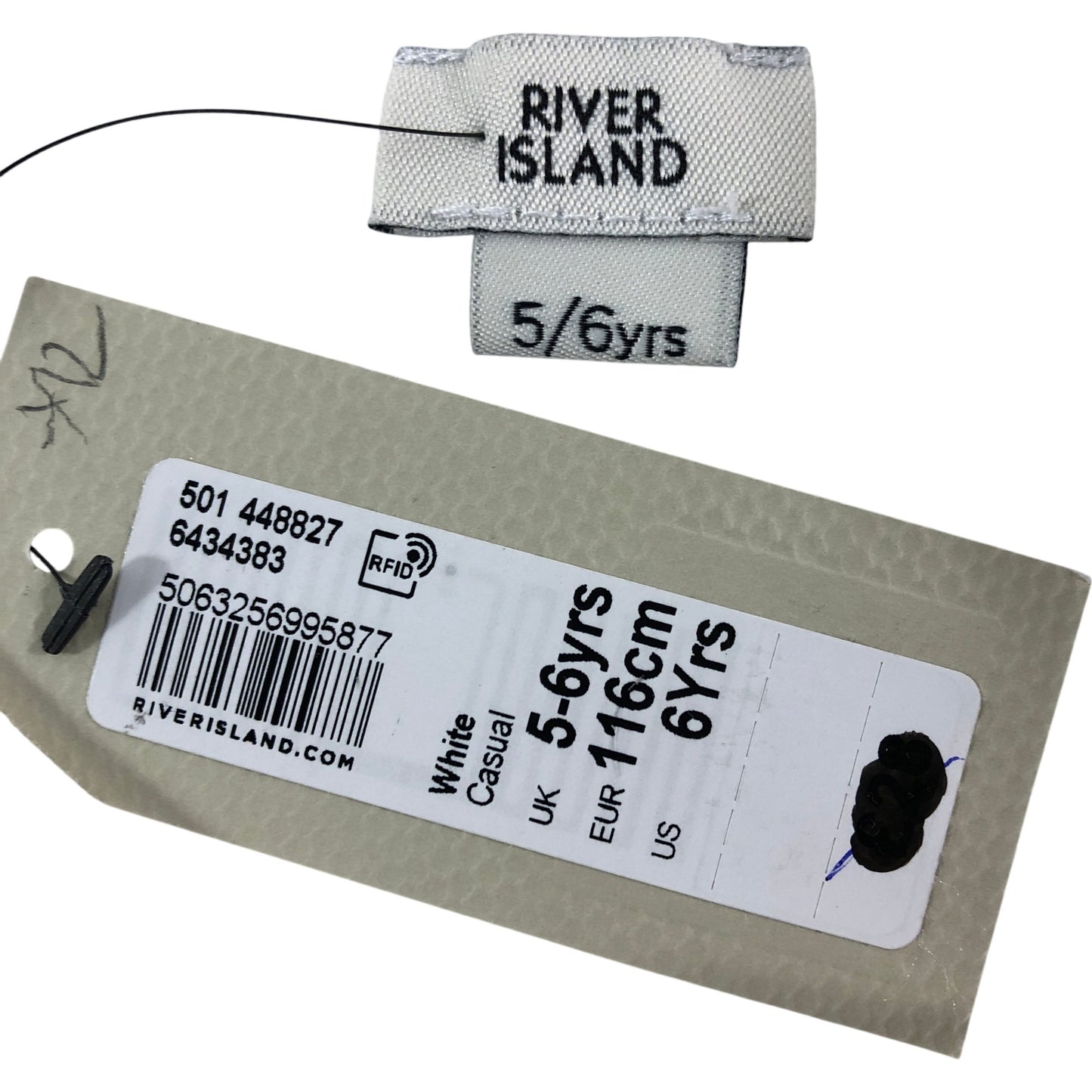 River Island White T-Shirt 5-6 Years Casual Kids Paradis Print Short Sleeve