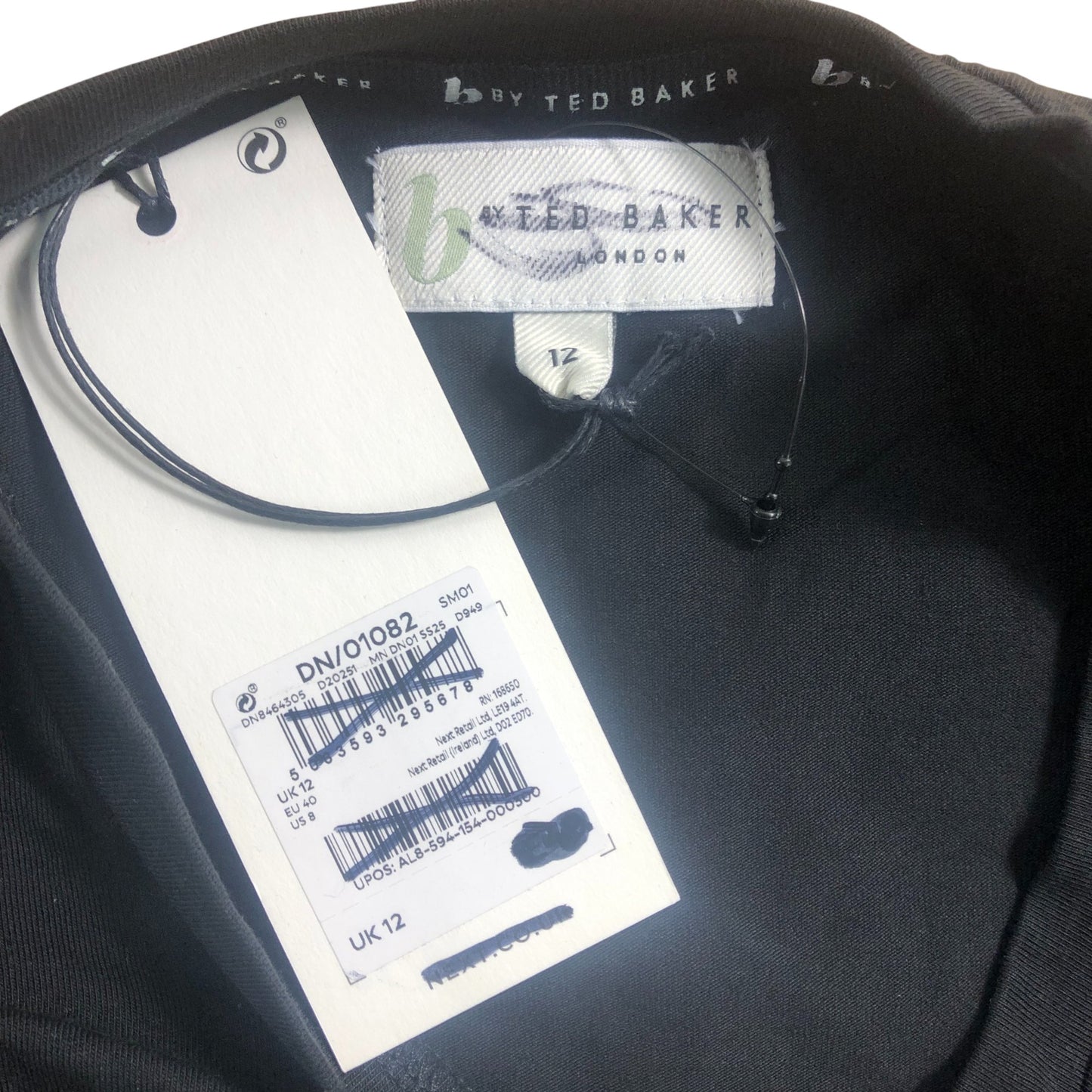 Ted Baker Floral Print T-Shirt UK12 Women's Black Cotton Short Sleeve Top