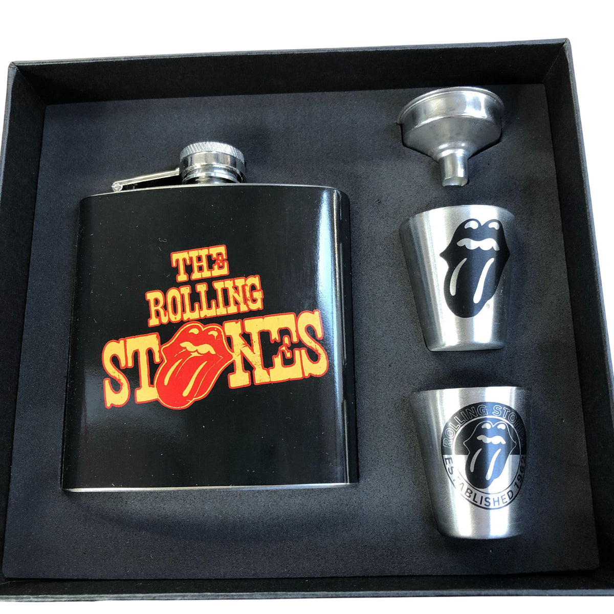 The Rolling Stones Tongue Hip Flask Set (2 Shot Cups & Funnel) Official Bravado