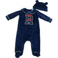 River Island Baby Navy Velvet Playsuit with Bear Hat