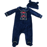 River Island Baby Navy Velvet Playsuit with Bear Hat