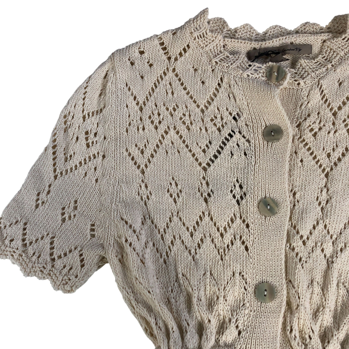 River Island Women's Cardigan UK Size S Cream Knit Button Up Short Sleeve