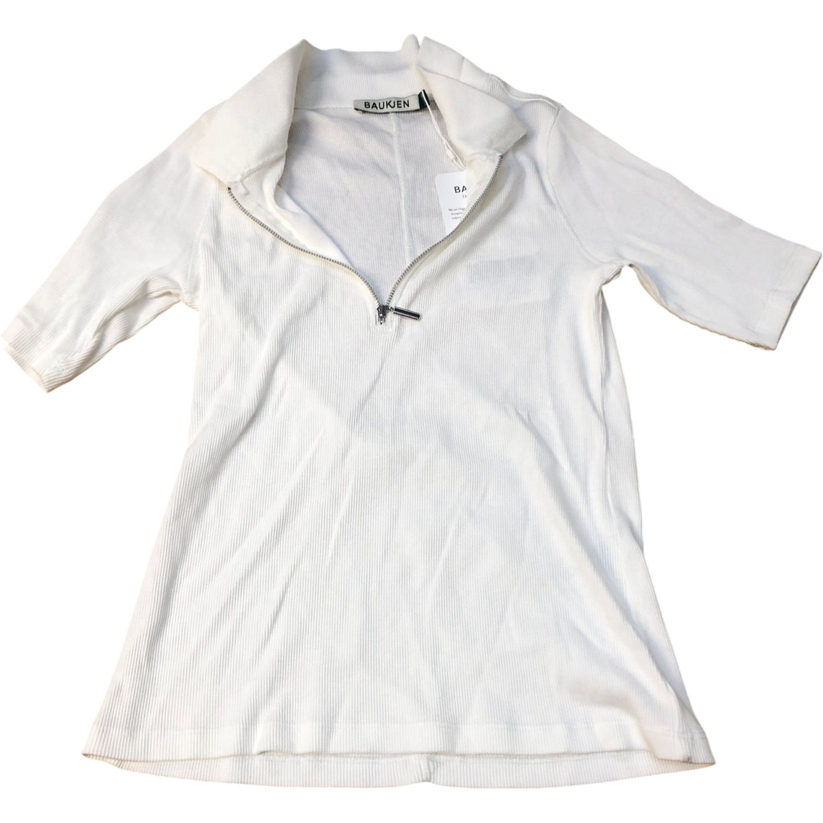 Baukjen Zip Neck Top UK6 Women's Short Sleeve Organic Cotton White Blouse