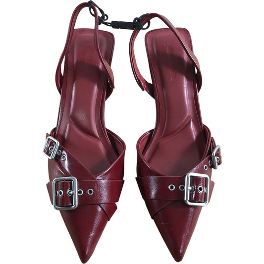 Slingback Heels UK3 Women's Red Buckle Detail Pointed Toe