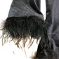 River Island Black Dress UK8 Women's Long Sleeve Feather Trim