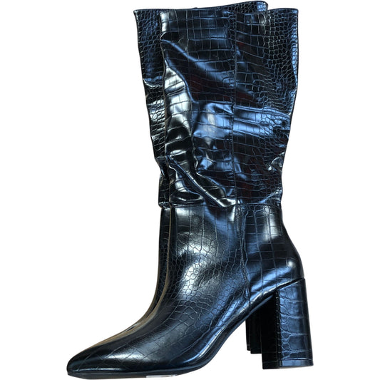 Kiendi Black Croc Effect Knee High Heel Boots Size 7
