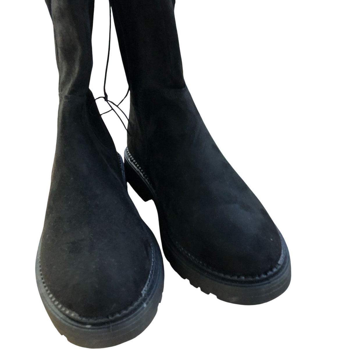 Wide Fit Knee High Boots Black Faux Suede Chunky Sole Size 6