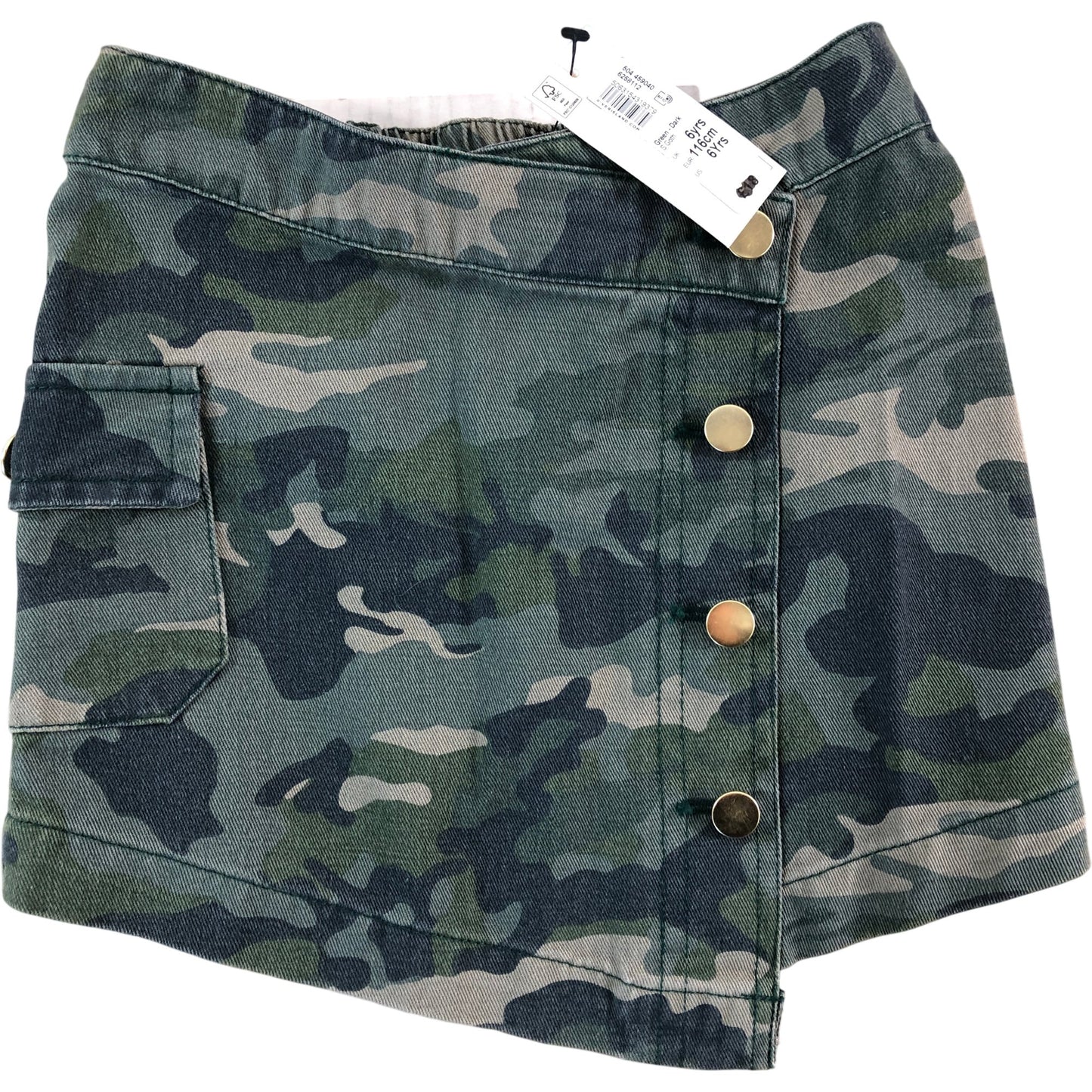 RIVER ISLAND Camo Skirt Age 6 Years Girls Casual Denim Buttons Pocket Green