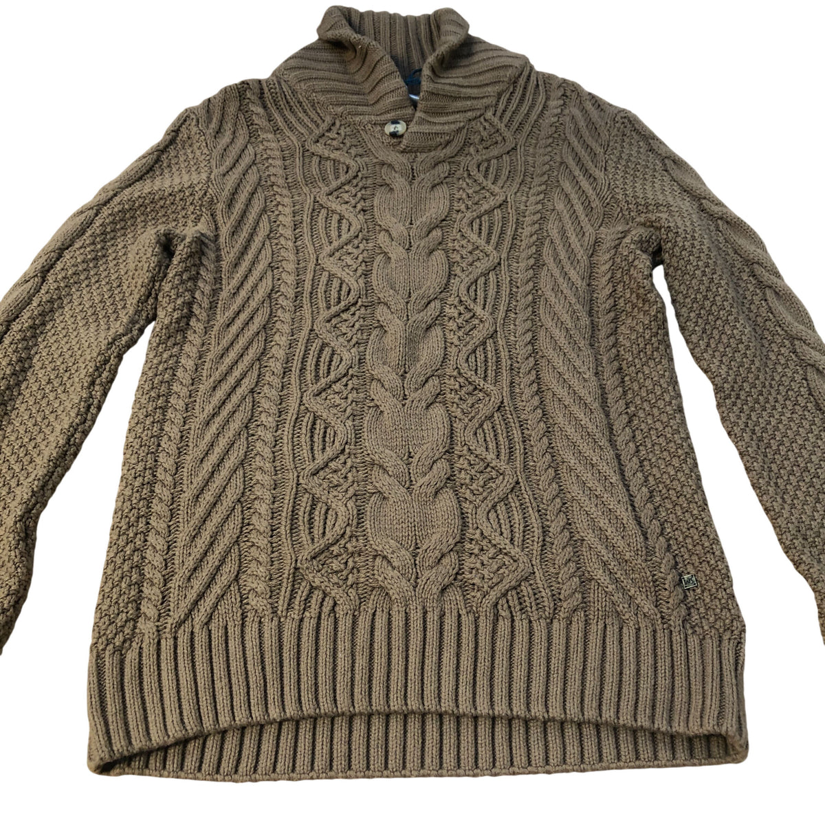 Brown Cable Knit Sweater Button Detail UK Small