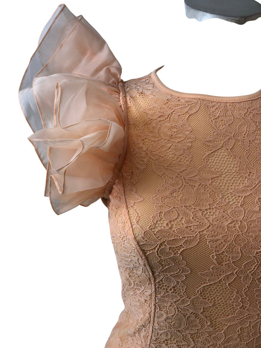 River Island Bodysuit UK XS Women's Lace Puff Sleeve Peach Design