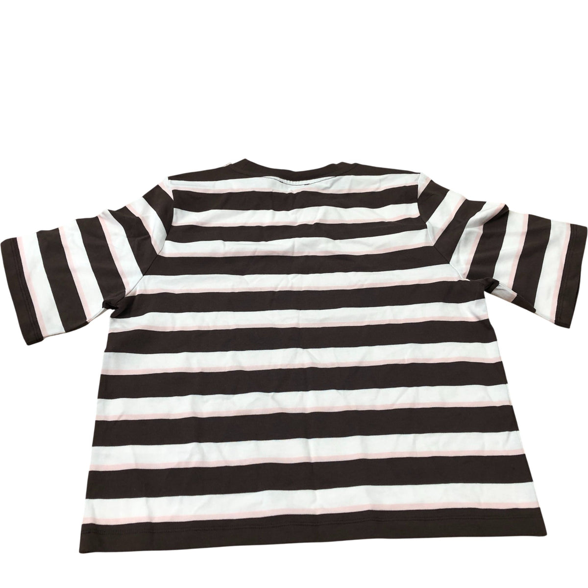 Striped Tee Top Women's Brown White Cotton Casual Small