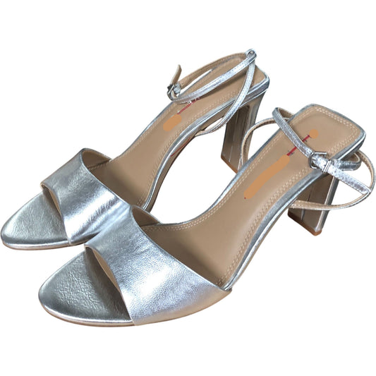 Lou 90 Leather Peep Toe High Heels - Silver - Size UK 5