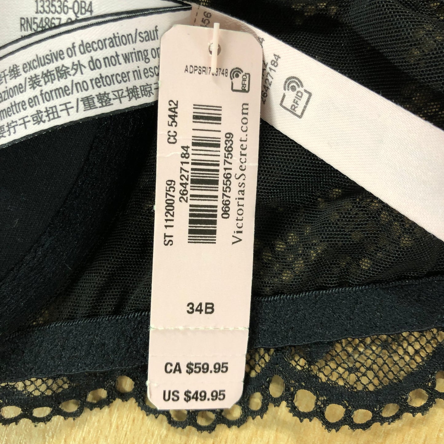 VICTORIA'S SECRET Freedom Cloud Bra 34B Women's Lightly Lined Black Lace