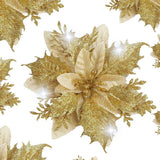 Christmas Gold Glitter Poinsettia Decorations Pack of 12