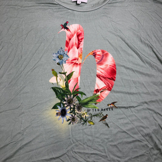 By Ted Baker Women's Floral Print T-Shirt UK20 Green Short Sleeve Top