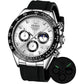 OLEVS Chronograph Watch Water Resistant 30m Men's Black Strap Silver 2875