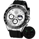 OLEVS Chronograph Watch Water Resistant 30m Men's Black Strap Silver 2875