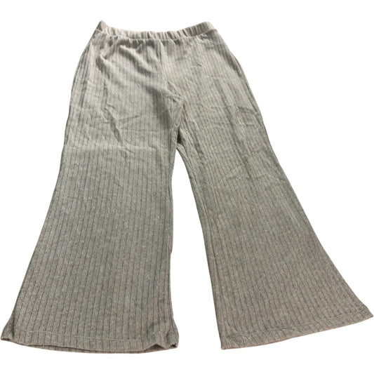 River Island L Trousers Women's Flared Ribbed Knit Stretch Pants Beige Sparkly