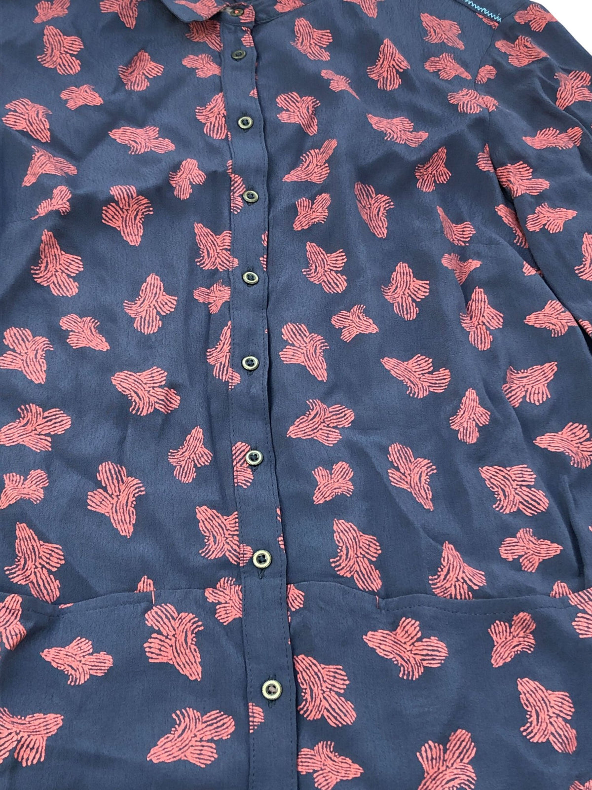 Long Sleeved Shirt UK Size 10 Women's Red Patterned Viscose Top