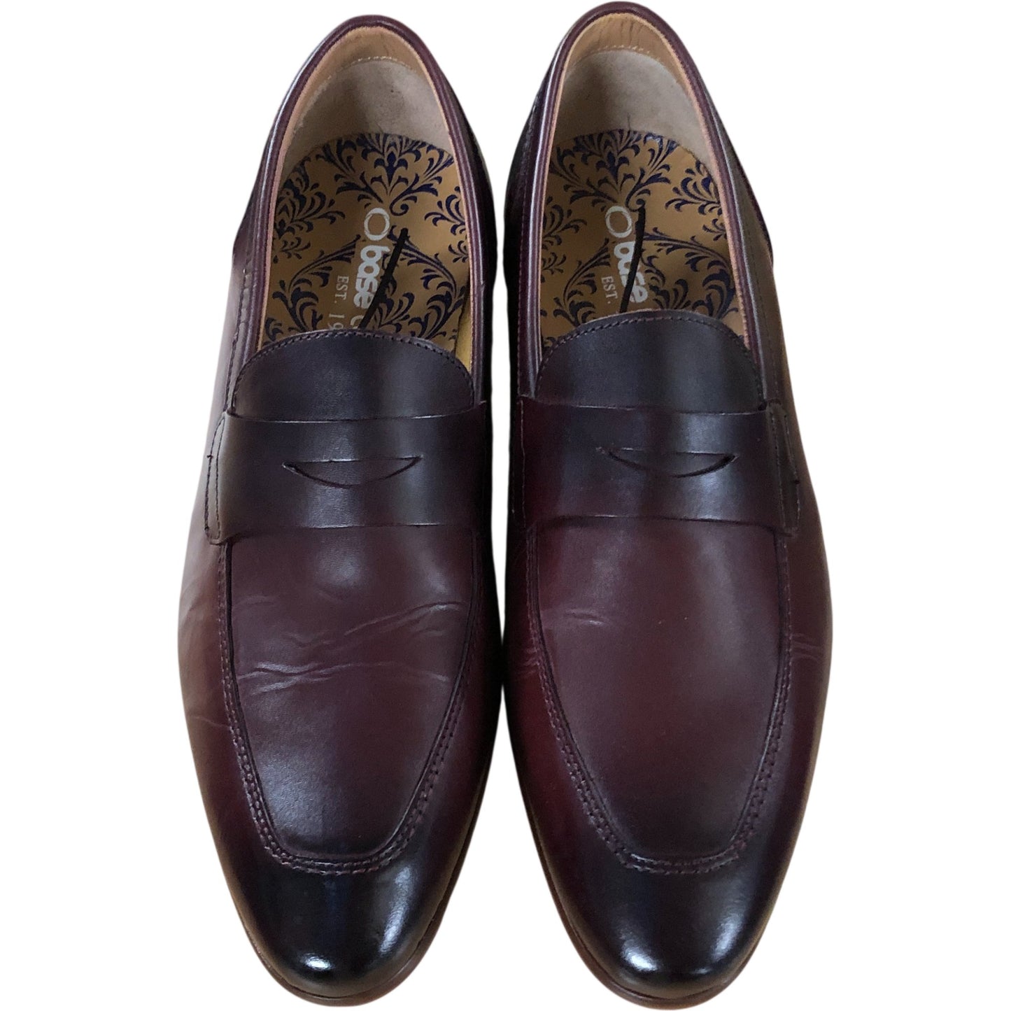 Base London Kennedy Washed Loafers UK9 Men's Dark Burgundy Leather Slip On Shoes