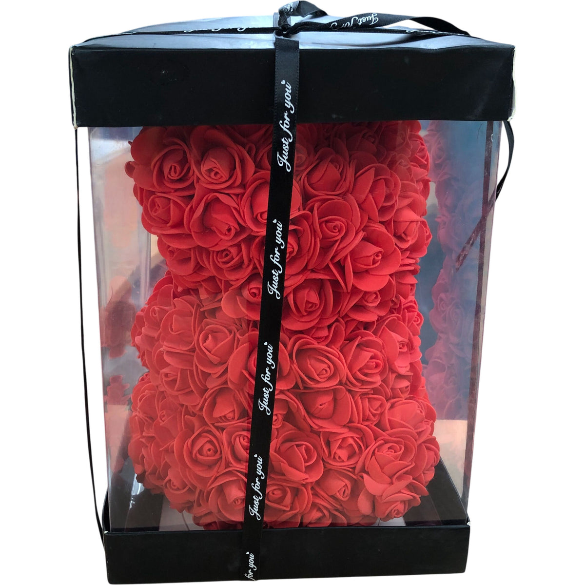 Rose Teddy Bear Gift Box Red Artificial Flowers Perfect For Gifting 9" Tall
