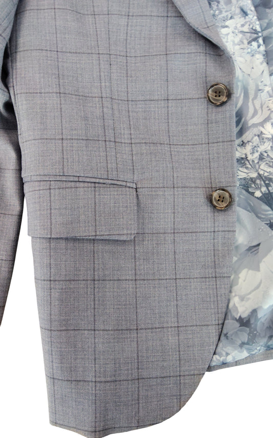 River Island Suit Jacket UK38S Men's Grey Check Slim Fit Floral Lining