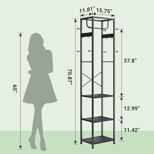 Elyken Black Wooden Coat Rack Freestanding 3-in-1 Hall Tree