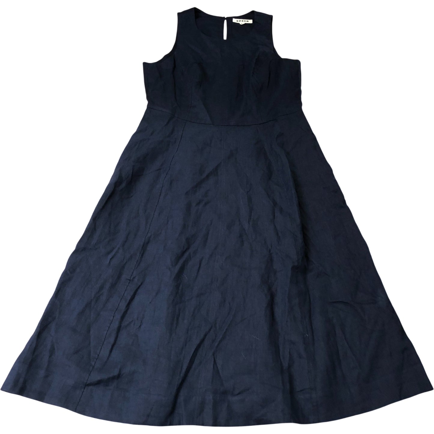 Boden Carla Linen Midi Dress Women's Navy Blue Sleeveless A-Line Size 16