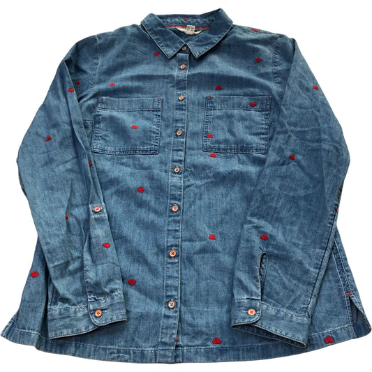 Long Sleeve Denim Shirt With Red Heart Embroidery UK Size 6