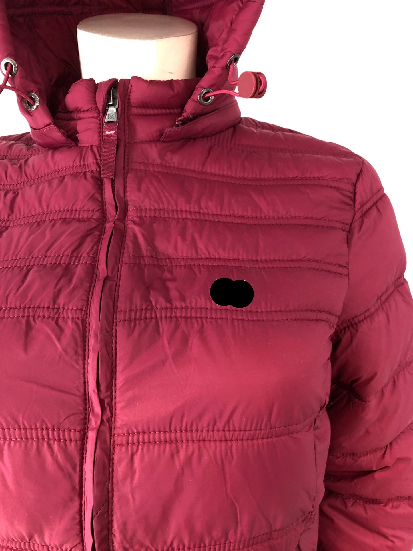 Branded Puffer Jacket Women's Hooded Burgundy Quilted Size 10