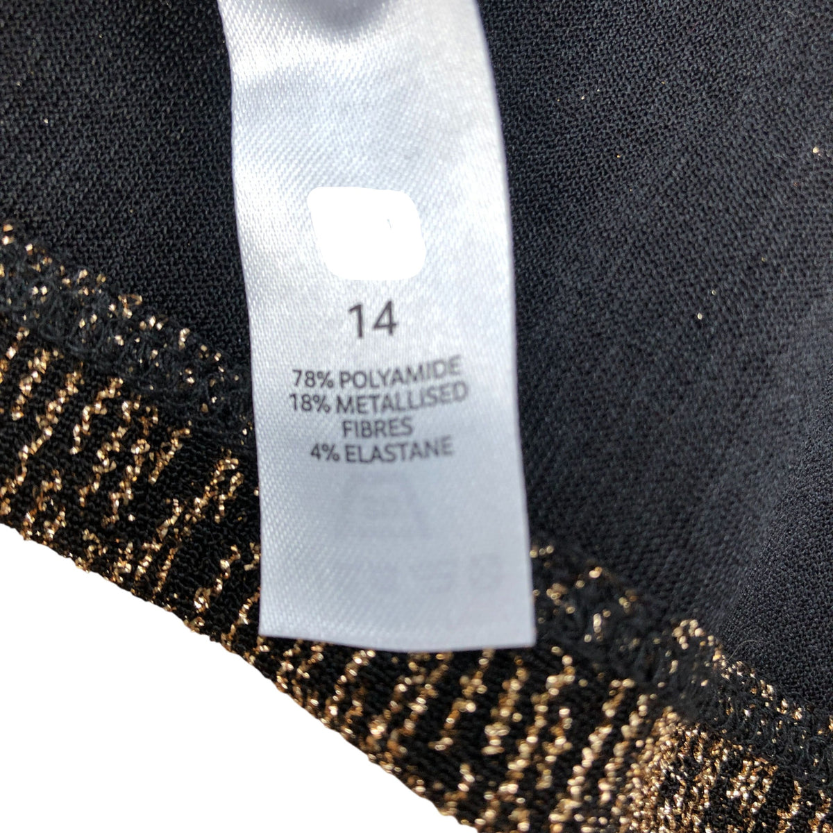 Dress UK14 Women's Metallic Short Sleeve Stretch Tie Waist Black Gold