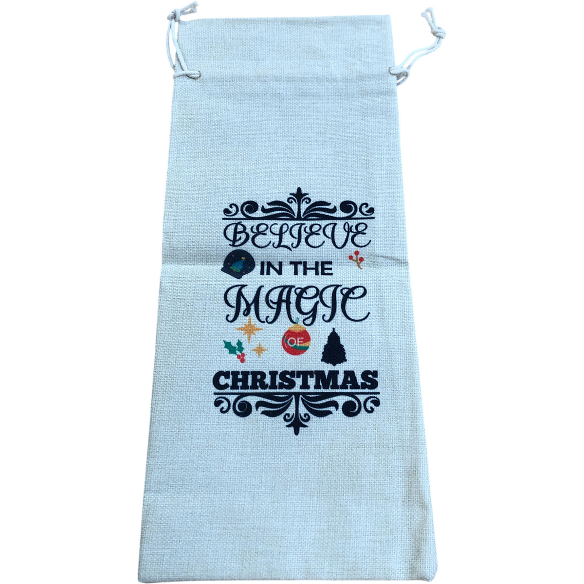 Christmas Wine Gift Bag Burlap 'Believe In The Magic Of Christmas'