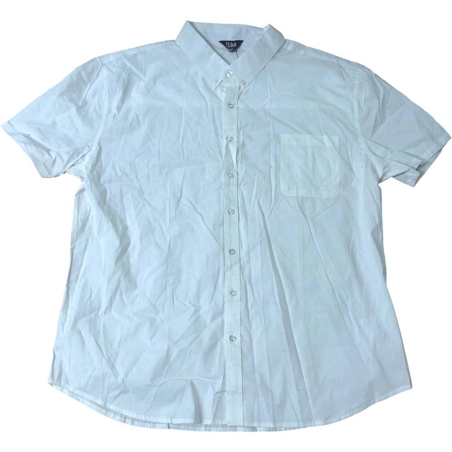 Fluid XL Men's Short Sleeve White Shirt Cotton Blend Button Detail Casual