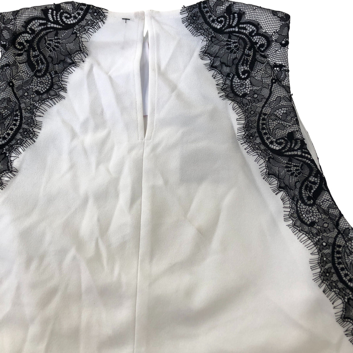 River Island Sleeveless Lace Trim Top Women's Elegant White Black Medium