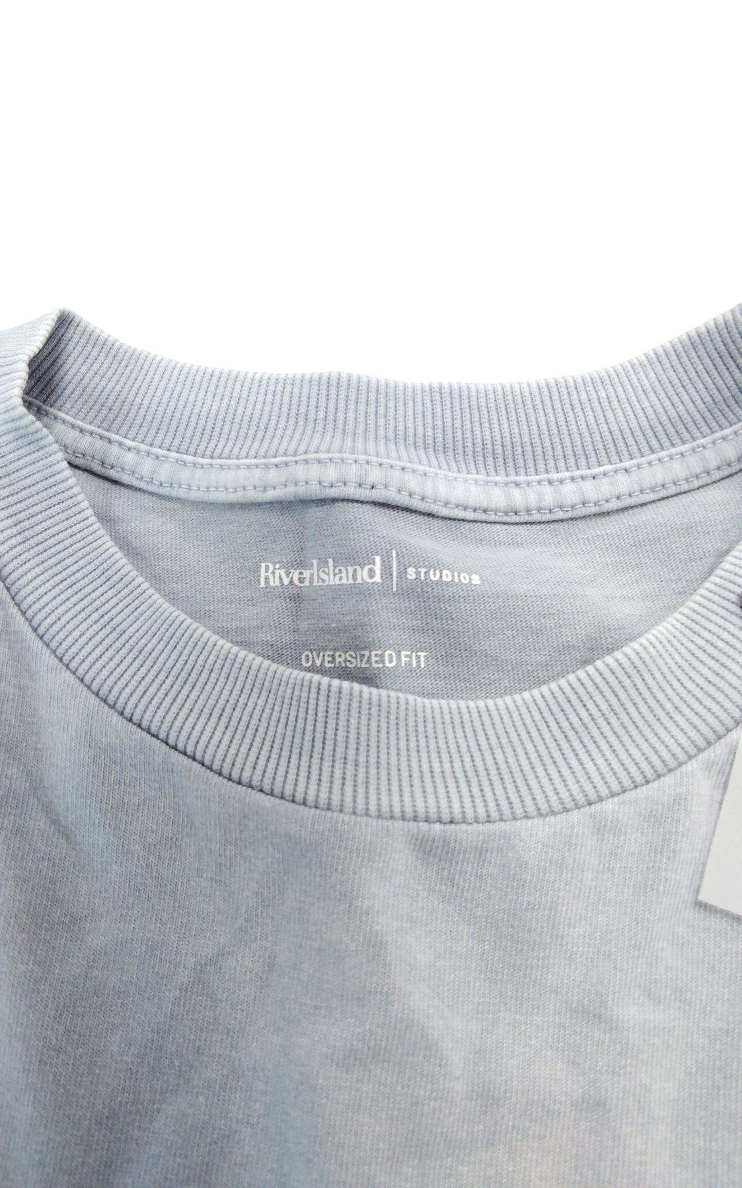 River Island Studios Oversized Fit T-Shirt Size S Men's Light Grey Casual Top