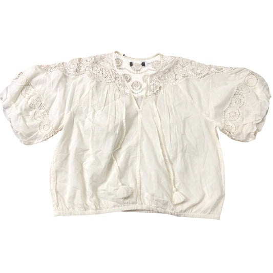 Lace Detail Blouse Size 16 Women's Cream Soft Cotton Puff Sleeve
