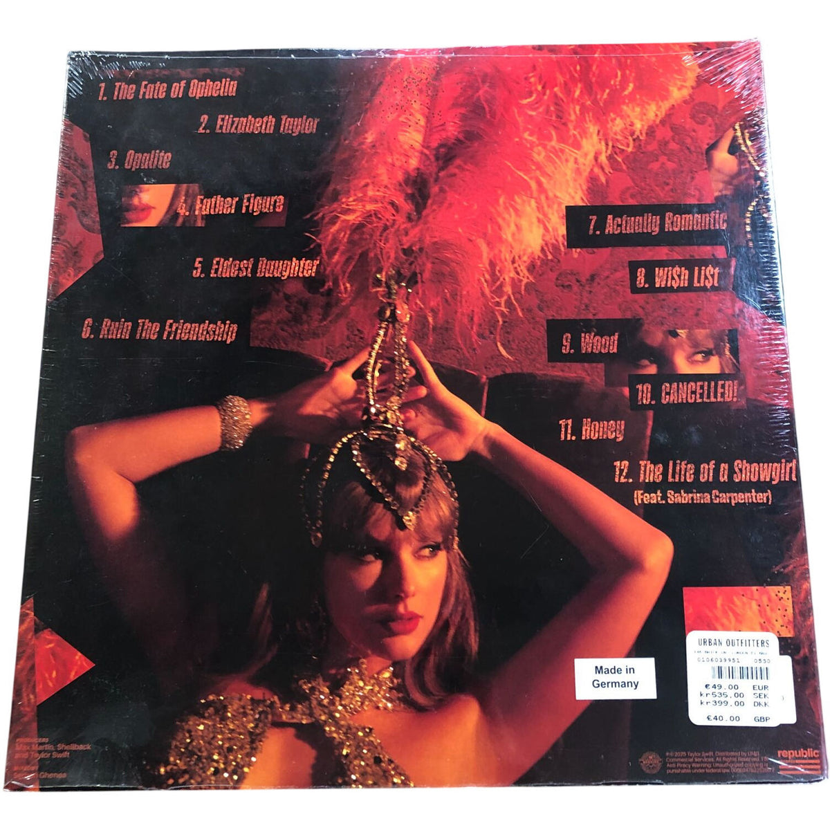 Taylor Swift The Life Of A Showgirl Portofino Orange Glitter Vinyl