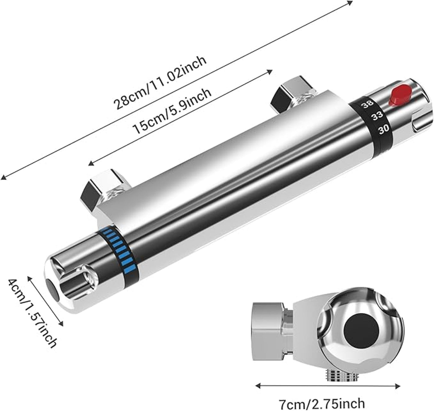 Thermostatic Shower Mixer Valve Chrome Bathroom Shower Control 28cm