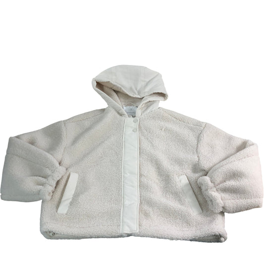Stradivarius Hooded Faux Shearling Jacket Size S Women's Cream Casual Outerwear