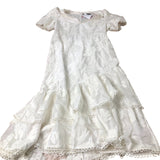 White Floral Embroidered Midi Dress Women's Puff Sleeve UK14