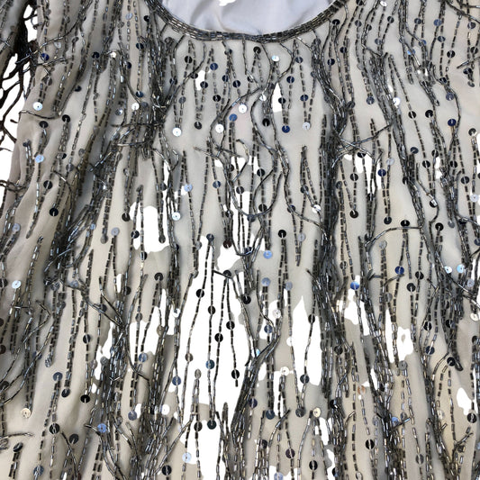 Embellished Evening Dress UK12 Women's Long Sleeve Beaded White Formal